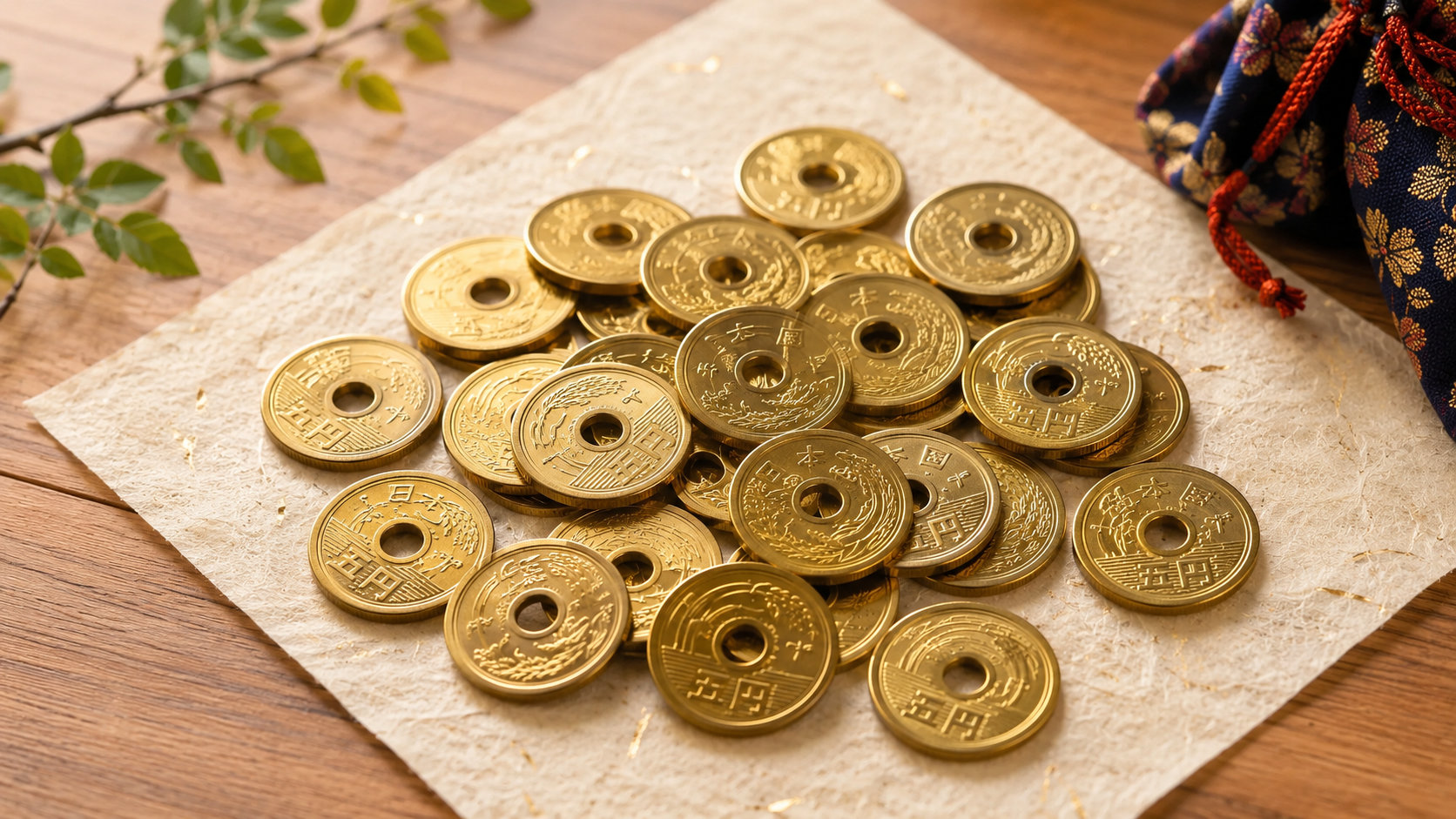 Monetina giapponese da 5 yen con il foro centrale, simbolo di goen — legame e connessione