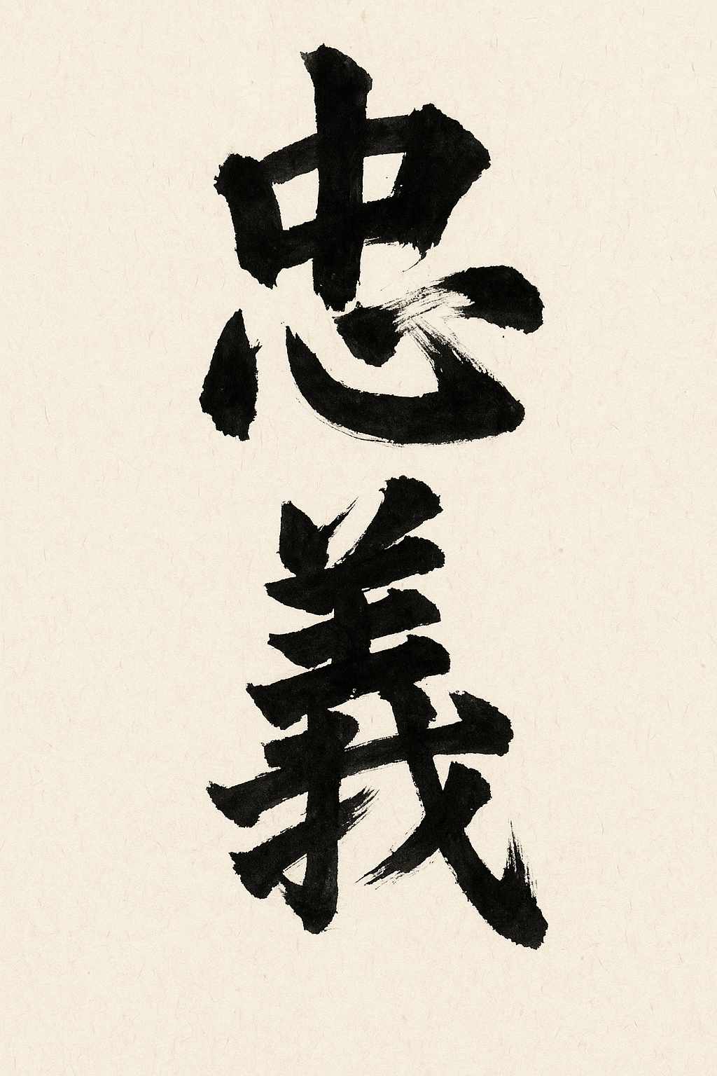 Calligrafia giapponese del kanji Chūgi (忠義), lealtà e devozione