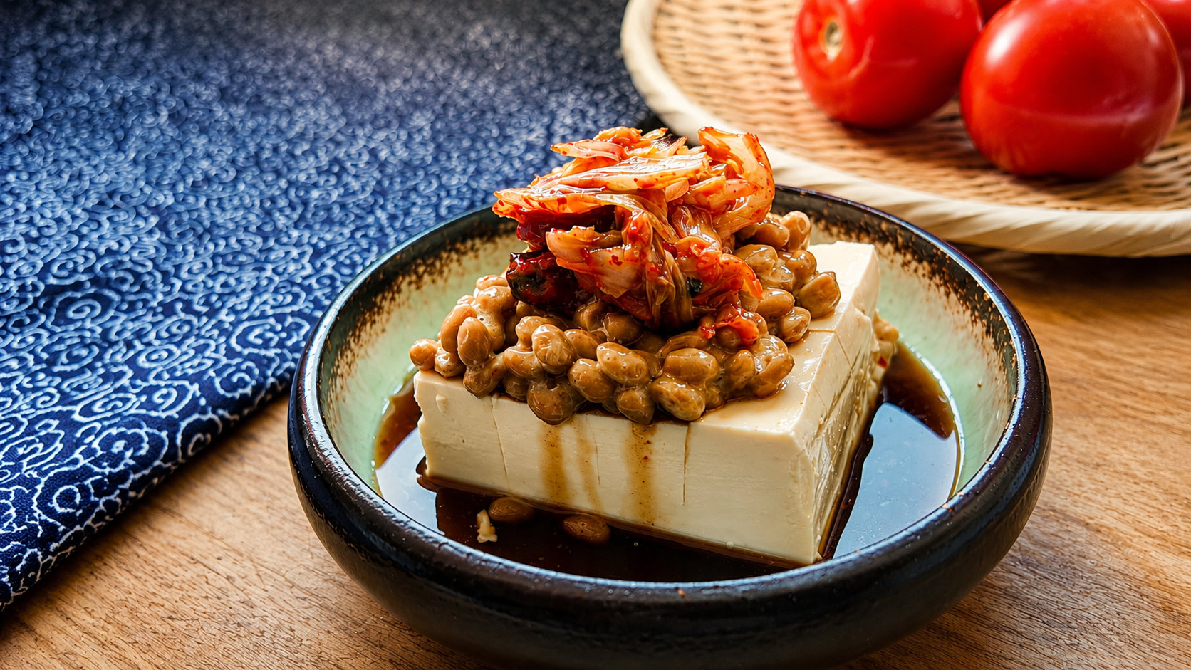 Hiyayakko con Natto e Kimchi
